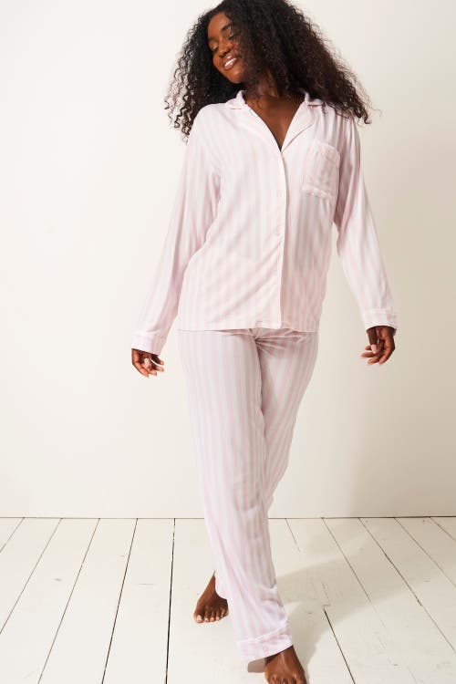 Stripe & Stare Long Pyjama Set In Pale Pink Stripe