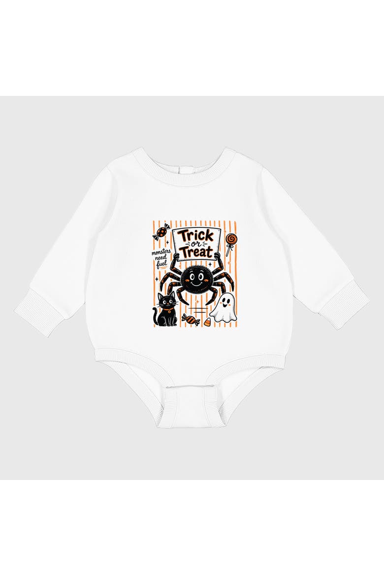 Trick or Treat Spider Stripes Infant Fleece BodySuit, Alternate, color, White
