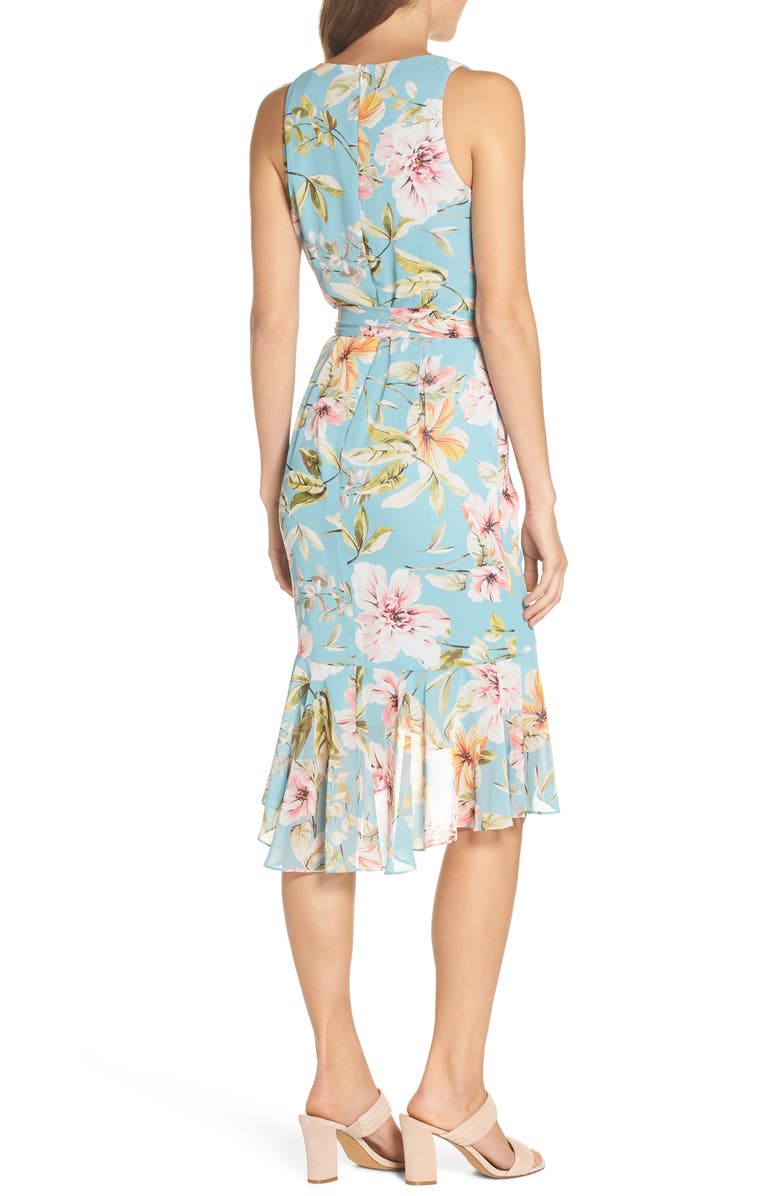 Eliza J Floral Print Faux Wrap Midi Dress, Alternate, color,