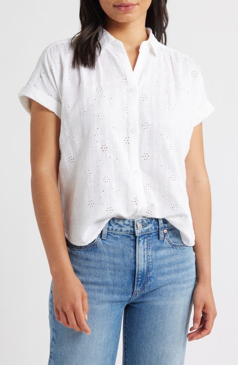 Noa Embroidered Cotton Blend Button-Up Top
