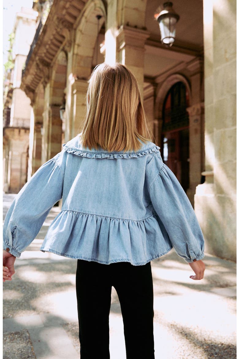 Kids' Cherry Collar Denim Top, Alternate, color, BLUE