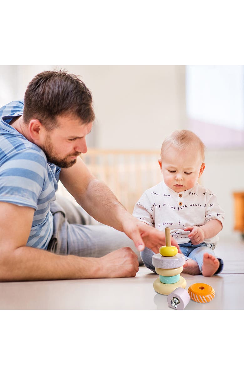 Leo & Friends Wooden Stacking Toys, 6 Wooden Rings, 1 Lion Crown On Top, Alternate, color, Purple