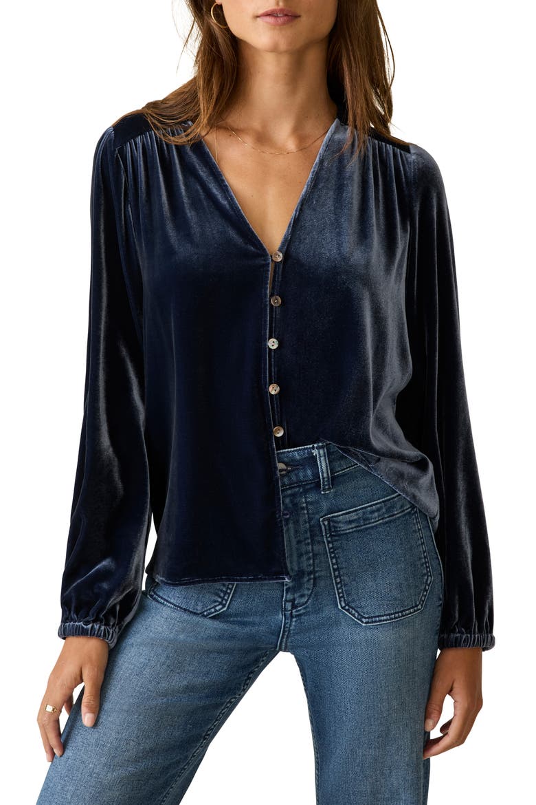 Rowan Velvet Button-Up Shirt, Main, color, NAVY