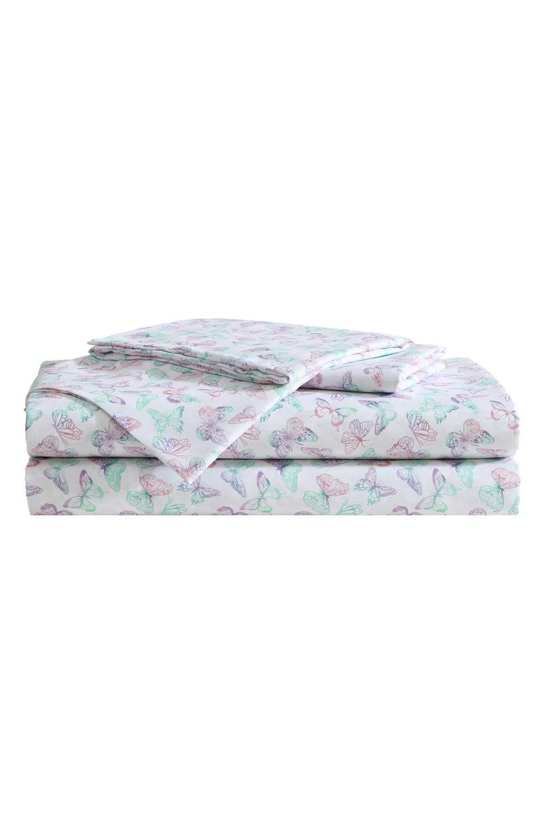 Betsey Johnson Butterfly Rainbow Sheet Set, Main, color, Light Pastel Purple