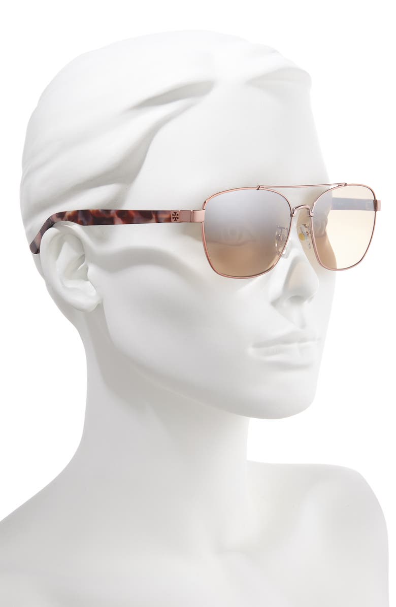 Tory Burch 57mm Gradient Navigator Sunglasses, Alternate, color, Rose Gold/ Gradient Mirror