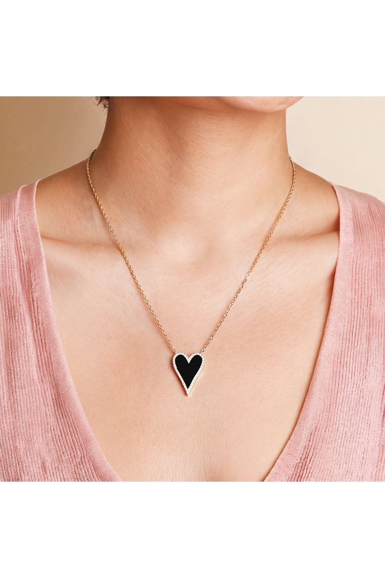 Elongated Onyx CZ Halo Heart Necklace, Alternate, color, Onyx