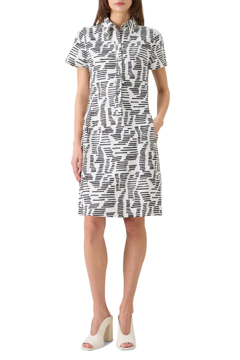 Dance Movements Print Linen Shirtdress, Main, color, ECRU-BLACK
