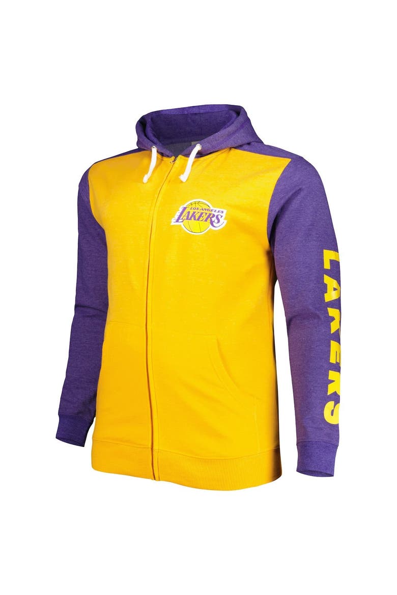 Men's Fanatics Branded Gold/Purple Los Angeles Lakers Big & Tall Down and Distance Full-Zip Hoodie, Alternate, color, Gold