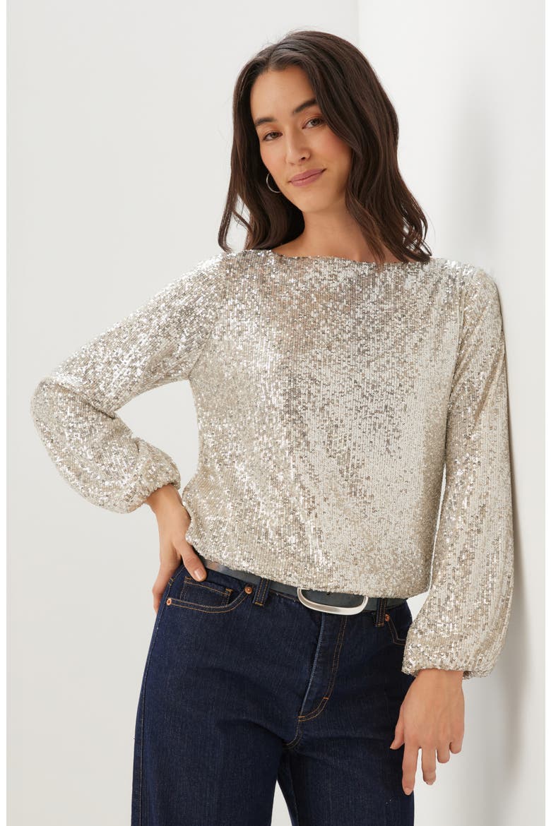 Sequin Boat Neck Top, Alternate, color, CHAMPAGNE