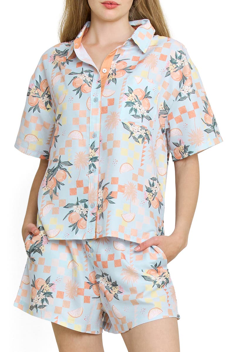 Honeydew Brunch Date Short Pajamas, Main, color, Citrus Check