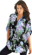 Roaman's Pintuck Tunic Blouse Y-Neck & Roll-Tab Sleeves
