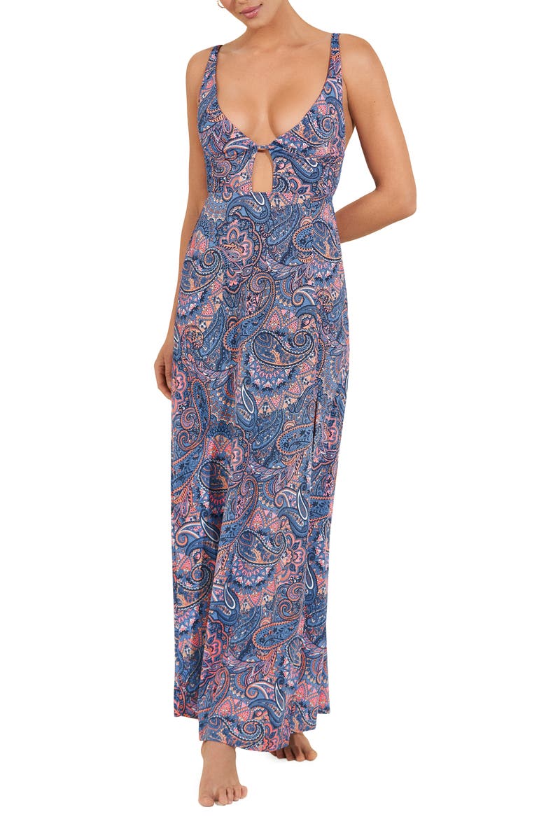 Persian Rug Print Cover-Up Maxi Sundress, Main, color, BLUE