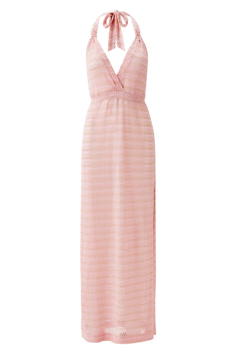 Mariah Metallic Halter Cover-Up Maxi Dress, Alternate, color, ROSE