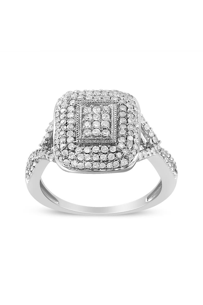 Silver 1/2 Cttw Round-Cut Diamond Cluster Cushion Ring, Main, color, Silver