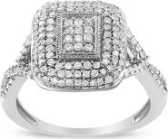 Haus of Brilliance Silver 1/2 Cttw Round-Cut Diamond Cluster Cushion Ring