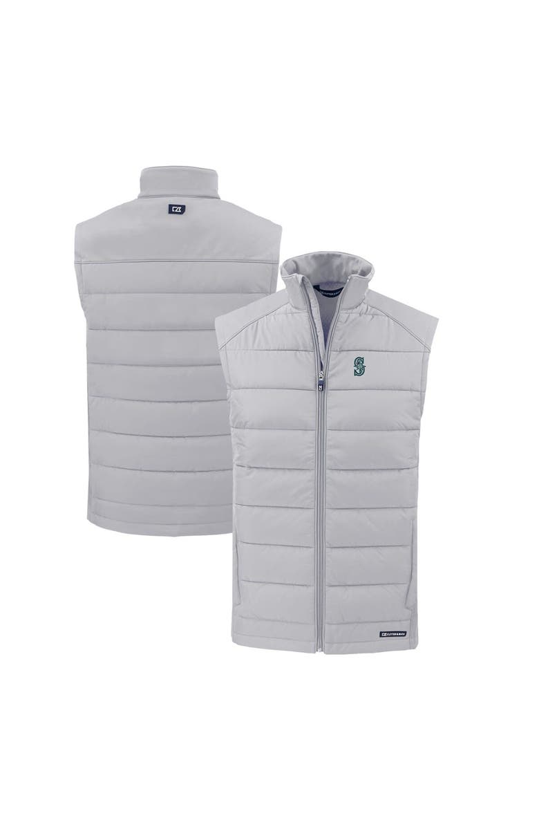 Cutter & Buck Men's Cutter & Buck Gray Seattle Mariners Evoke Hybrid Eco Softshell Recycled Full-Zip Vest, Main, color, 