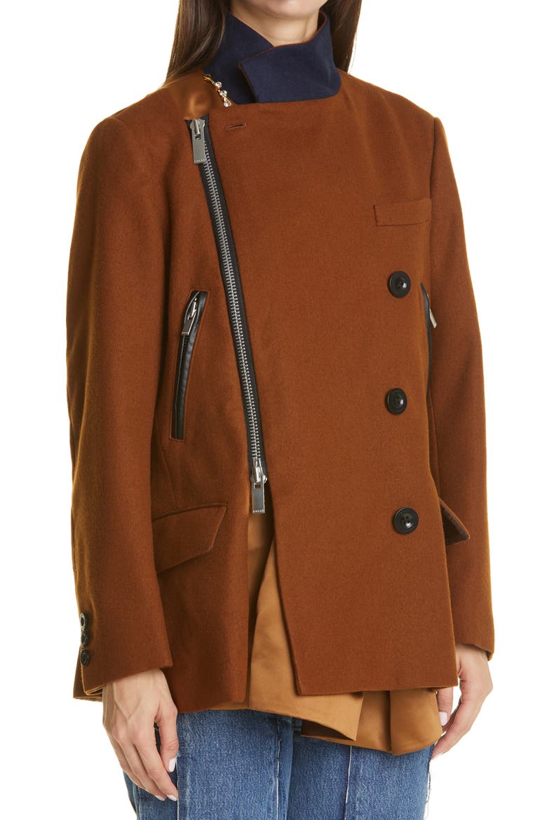 Melton Wool Jacket, Alternate, color, BROWN