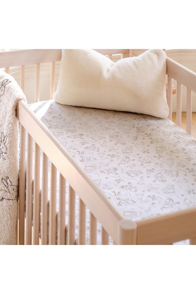 Signature Organic Cotton Muslin Bunny Fitted Crib/Toddler Sheet, Alternate, color, White