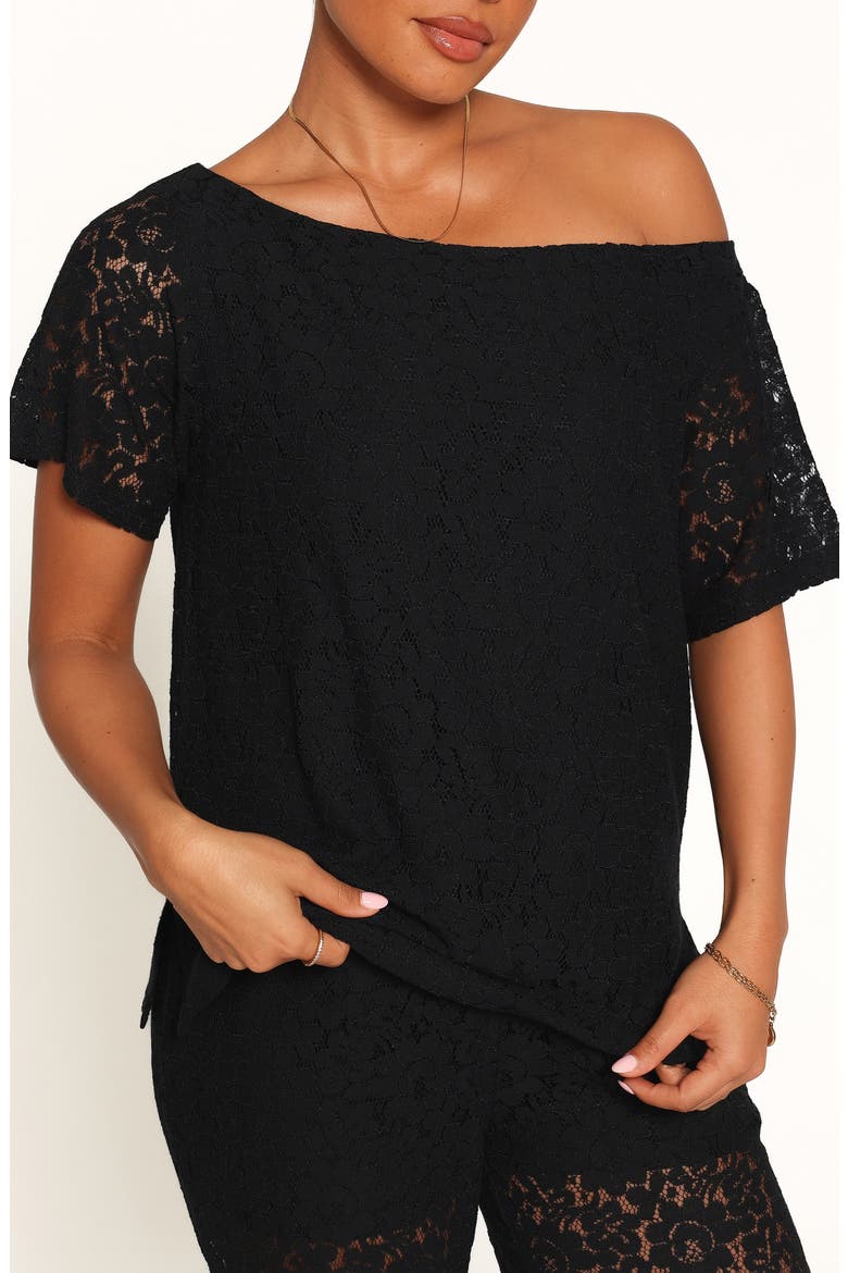 Tucker Lace Top and Pants Set, Alternate, color, BLACK