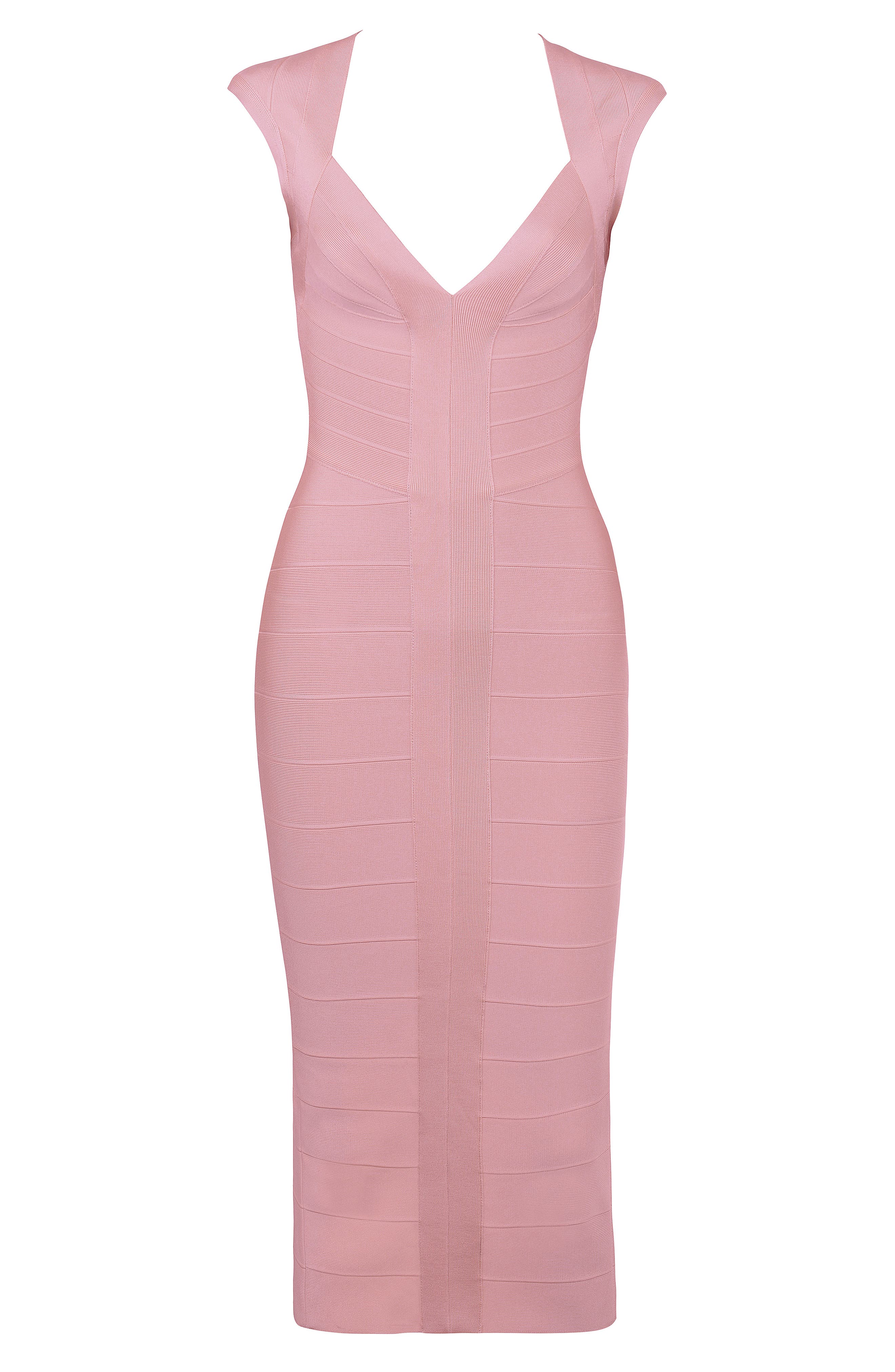 pink midi bandage dress Pink Hot Deep-V Ruffle Midi Bandage Dress by Wolddress Date Night