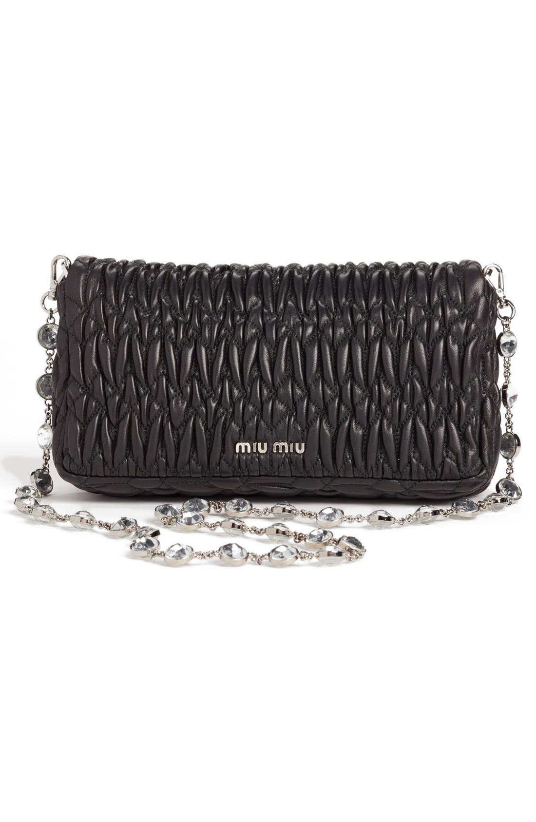 Miu Miu Small Crystal Embellished Nappa Shoulder Bag, Alternate, color, 