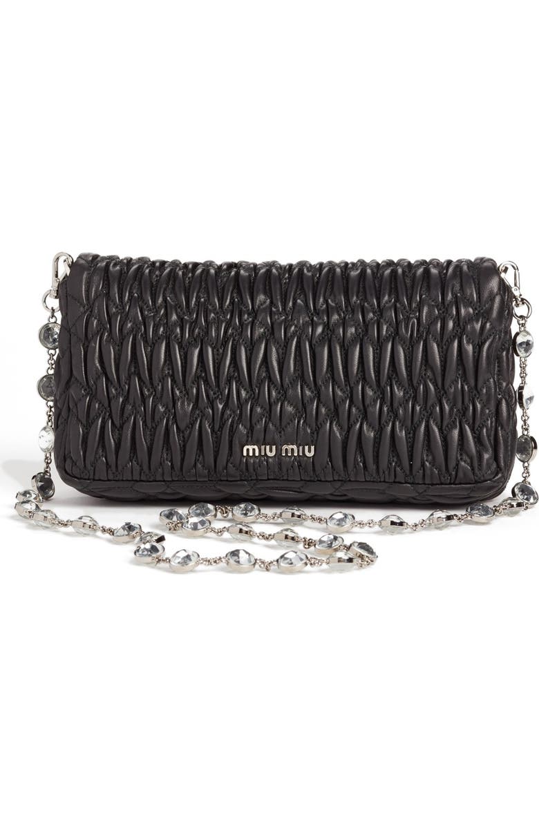 Miu Miu Small Crystal Embellished Nappa Shoulder Bag, Alternate, color,