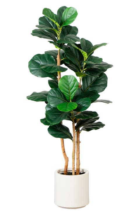 4-ft Artificial Fiddle Leaf Tree in Decorative White Planter