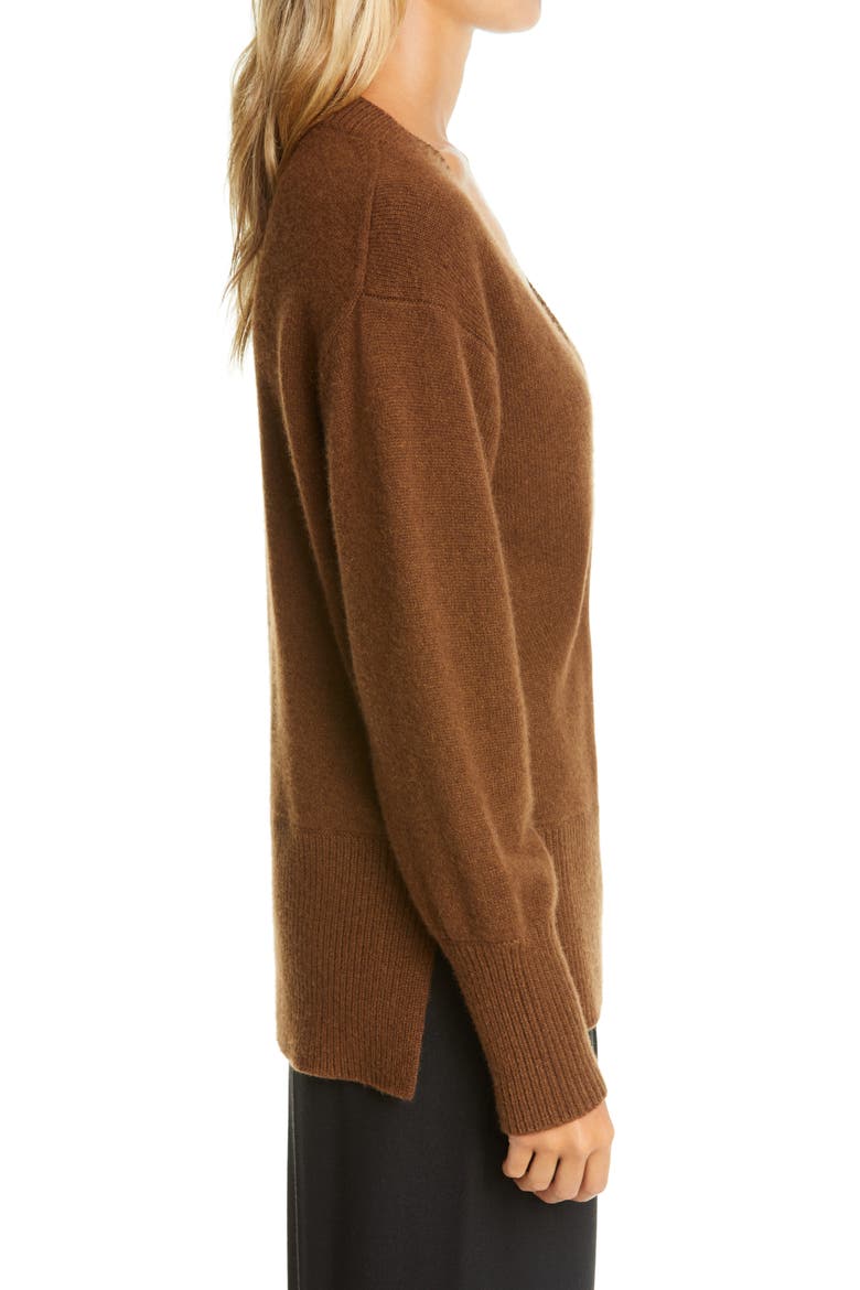 Ribbed V-Neck Cashmere Tunic Sweater, Alternate, color, HEATHER VERONA