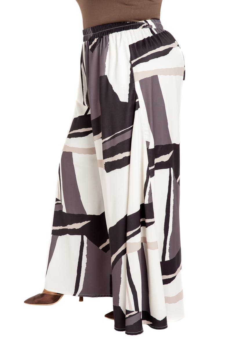 BUXOM COUTURE Geometric Print High Waist Palazzo Pants, Alternate, color, Beige Multi