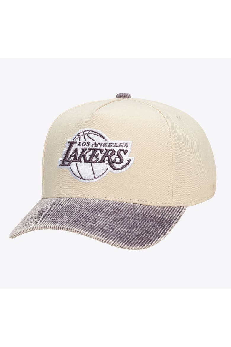 Unisex Mitchell & Ness Cream/Purple Los Angeles Lakers Faded Pro Snapback Hat, Main, color, Cream