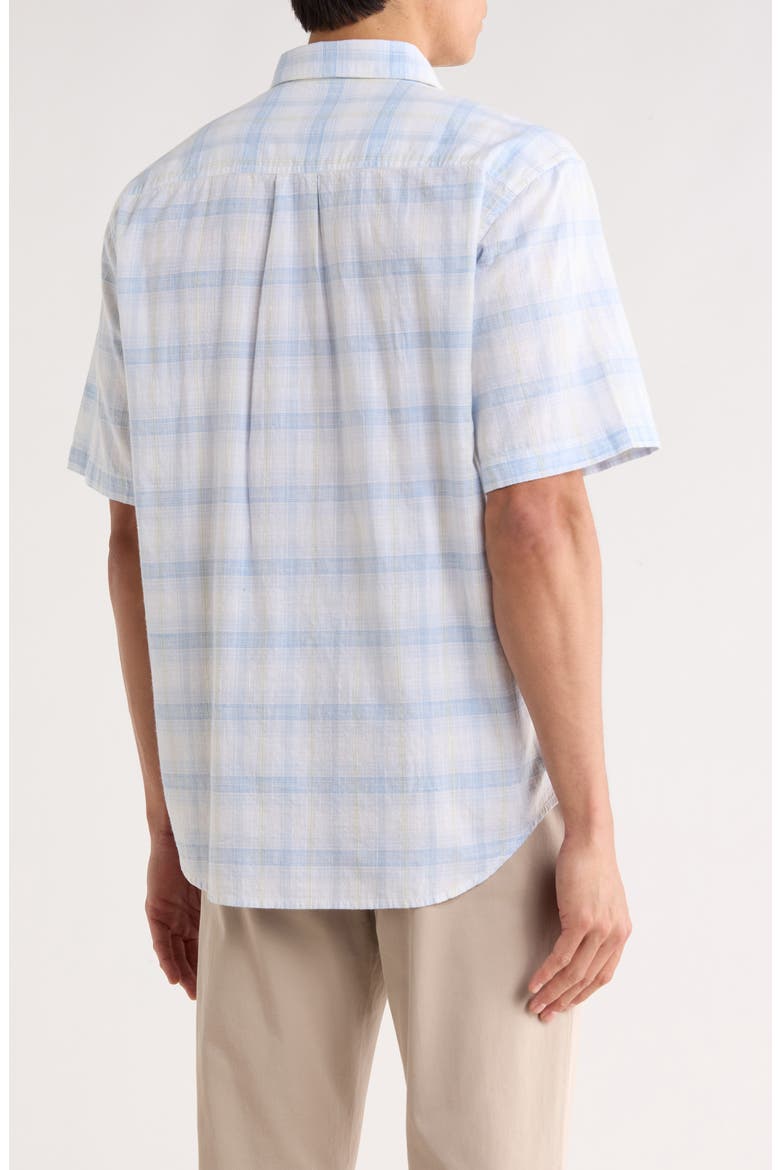 Cool Caribbean Plaid Short Sleeve Button-Up Shirt, Alternate, color, CLEAR SKY BLUE