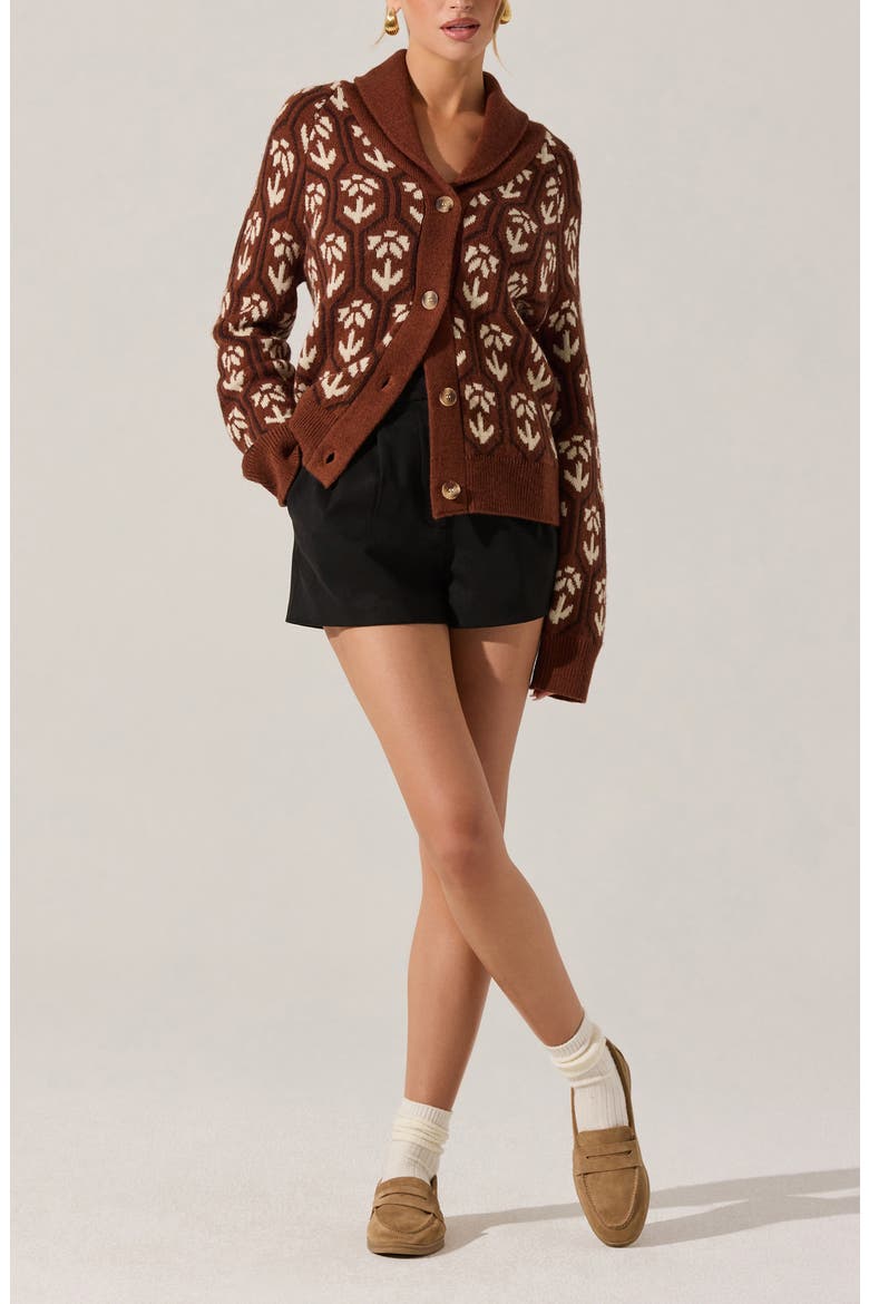 Marcenia Shawl Collar Cardigan, Alternate, color, BROWN FLORAL