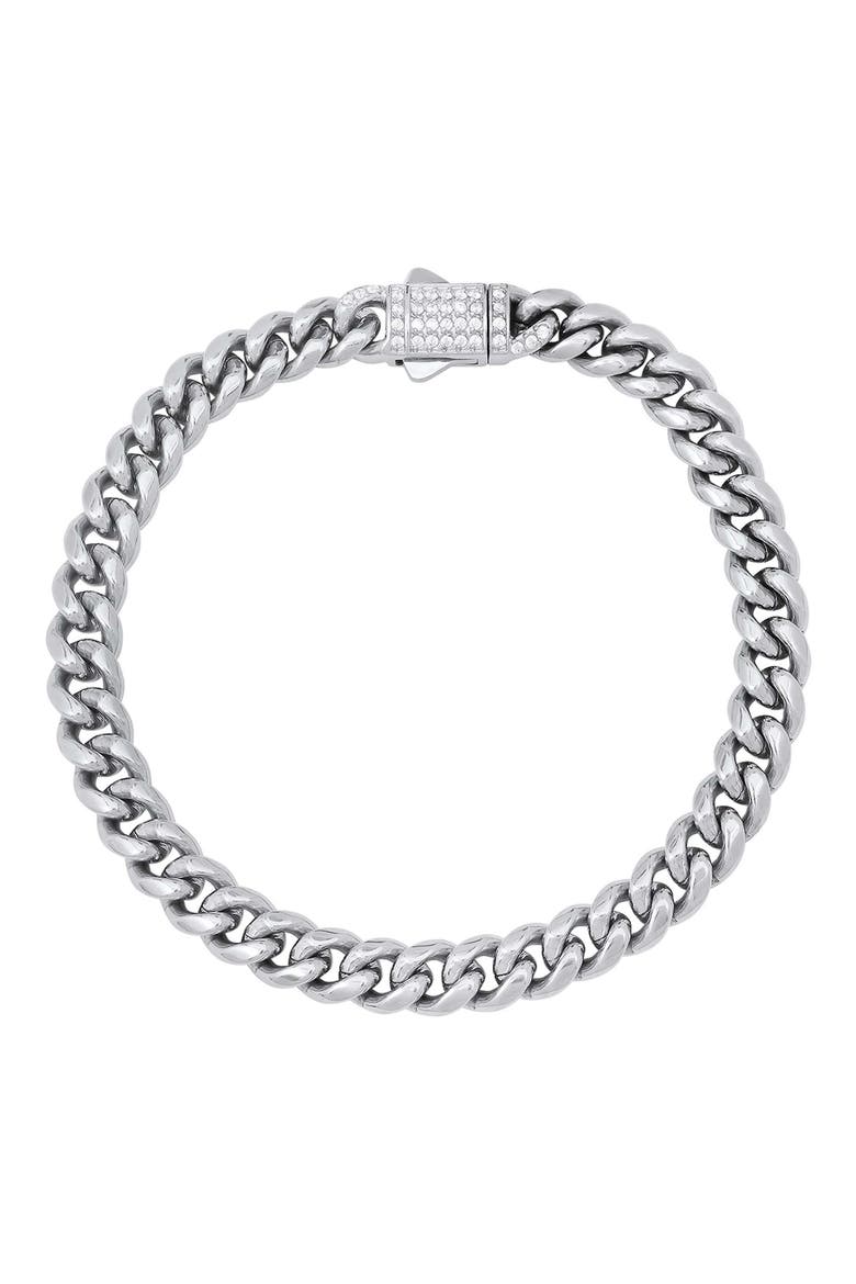 Stone Accent Curb Chain Bracelet, Main, color, SILVER