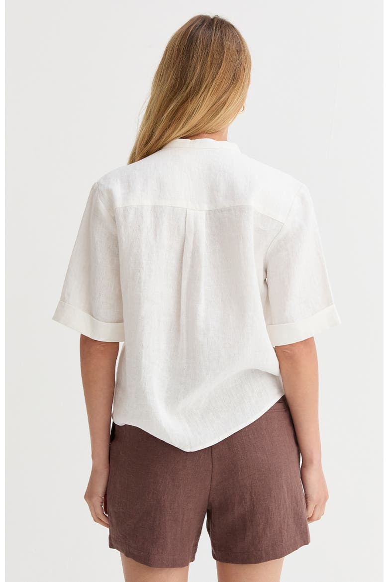 Mandarin Collar Button Up Linen Top, Alternate, color, White