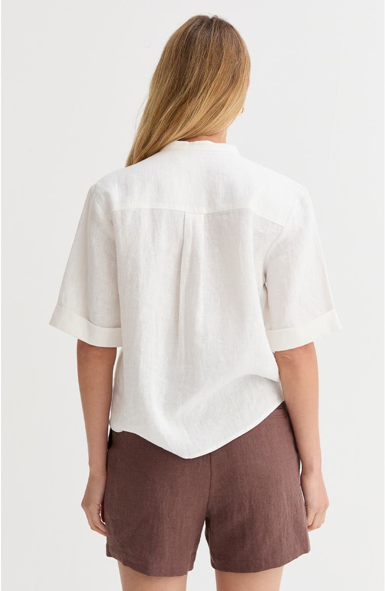 CRESCENT Mandarin Collar Button Up Linen Top, Alternate, color, White