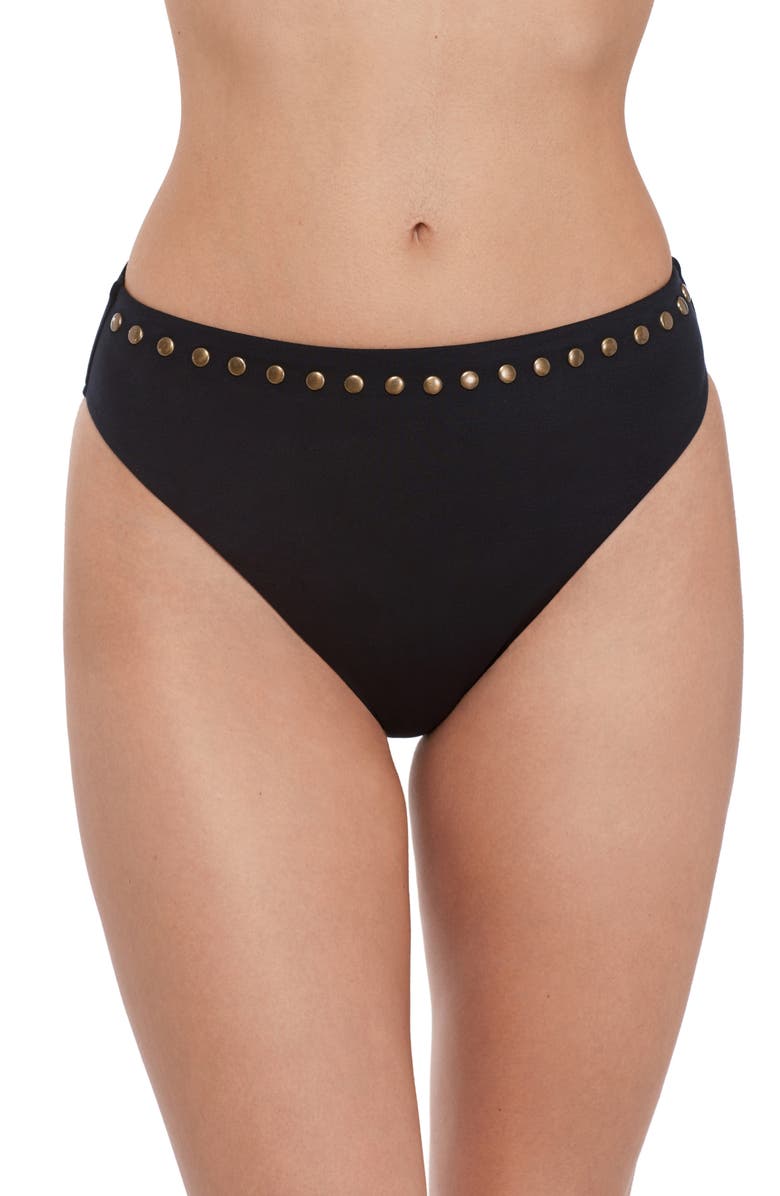 Steve Madden Studded High Cut Bikini Bottoms, Main, color, Black