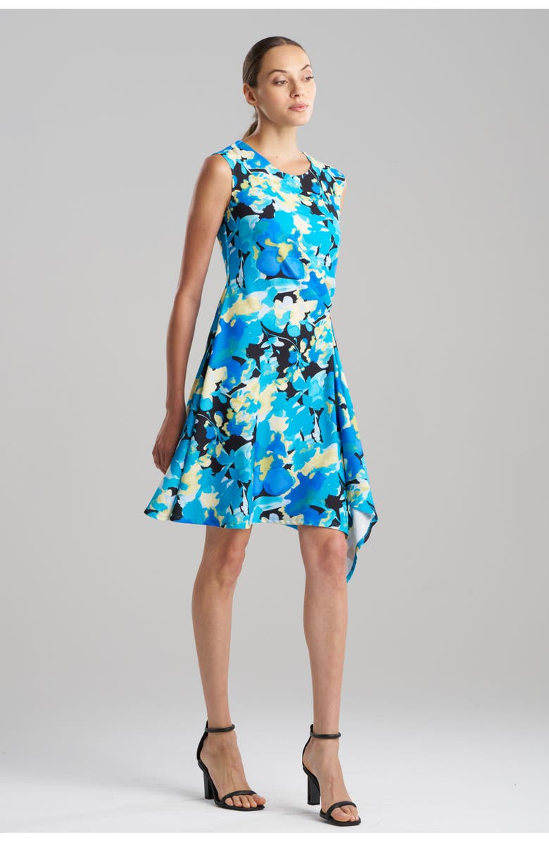 Natori BRIGHT FLORAL Sleeveless Side Drape Dress, Main, color, Blue