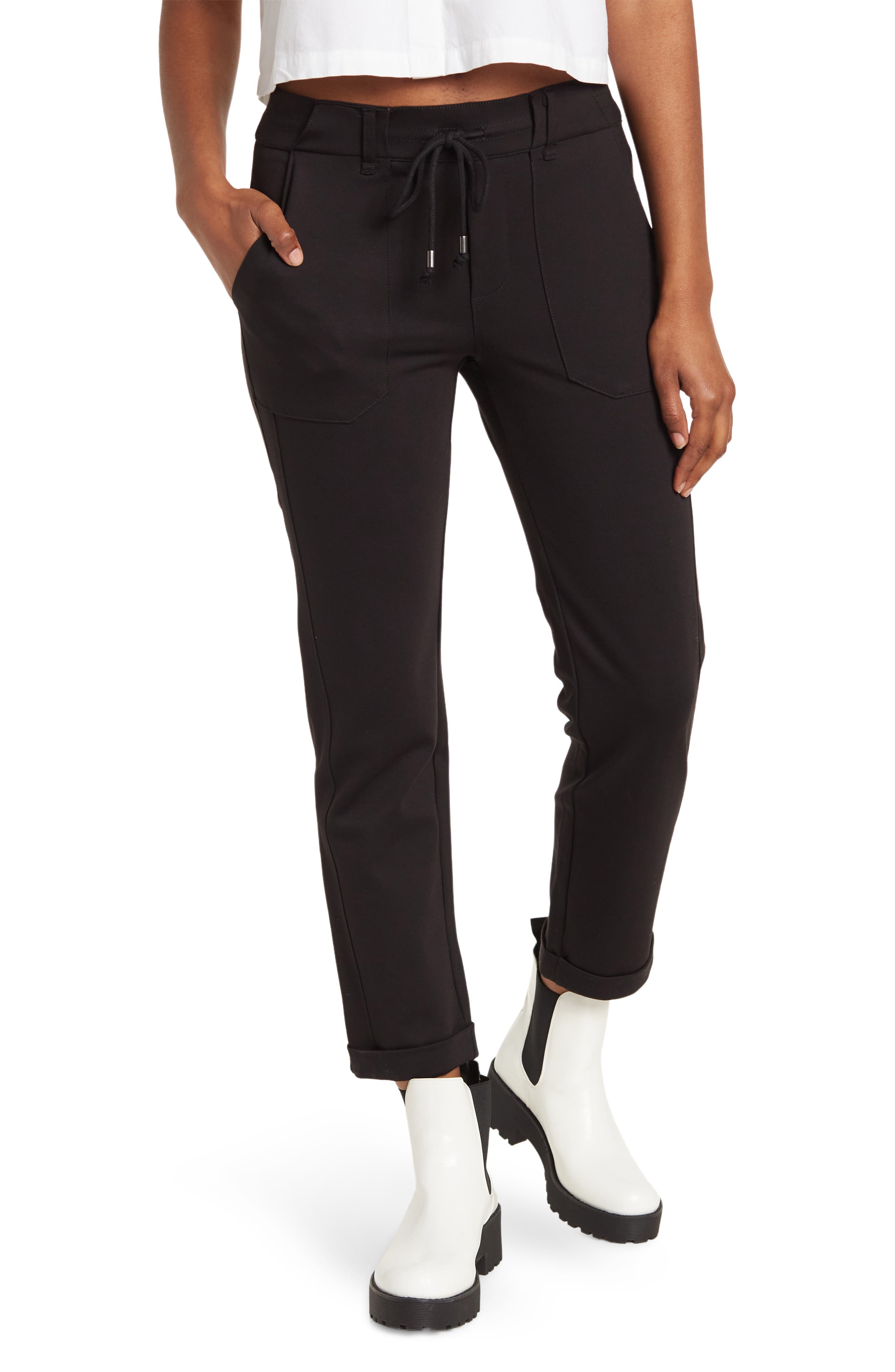 Democracy Ab Leisure High Rise Patch Pocket Utility Roll Cuff Drawstring Pants