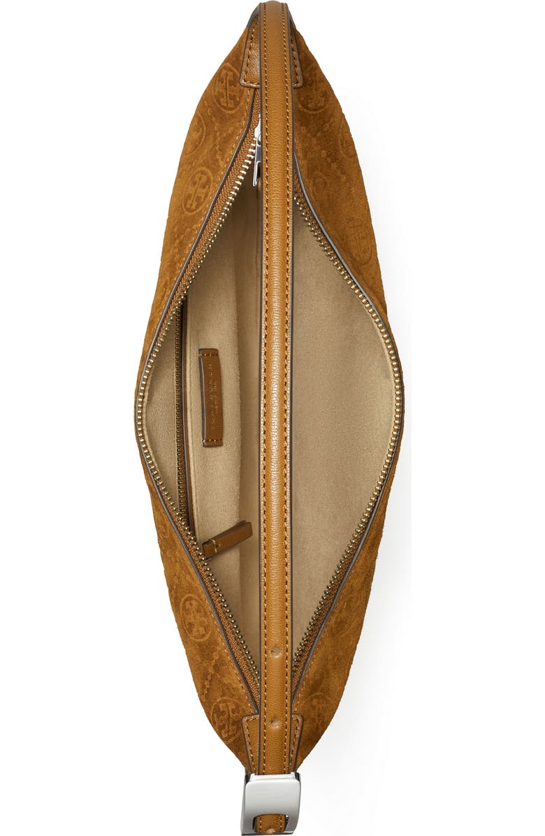 Tory Burch Small T Monogram Suede Balloon Bag, Alternate, color, Chicory Brown