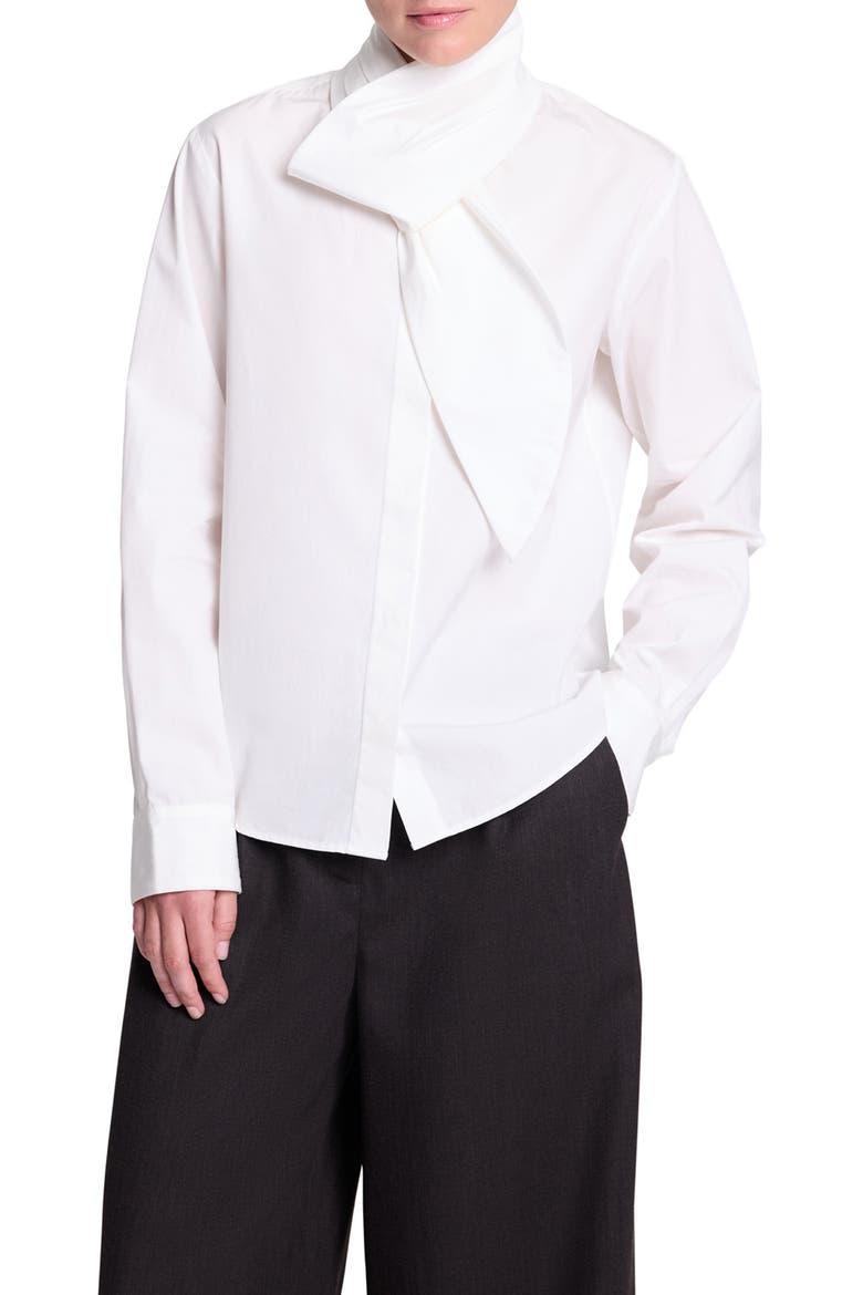 Cotton Tie Neck Shirt, Alternate, color, WHITE