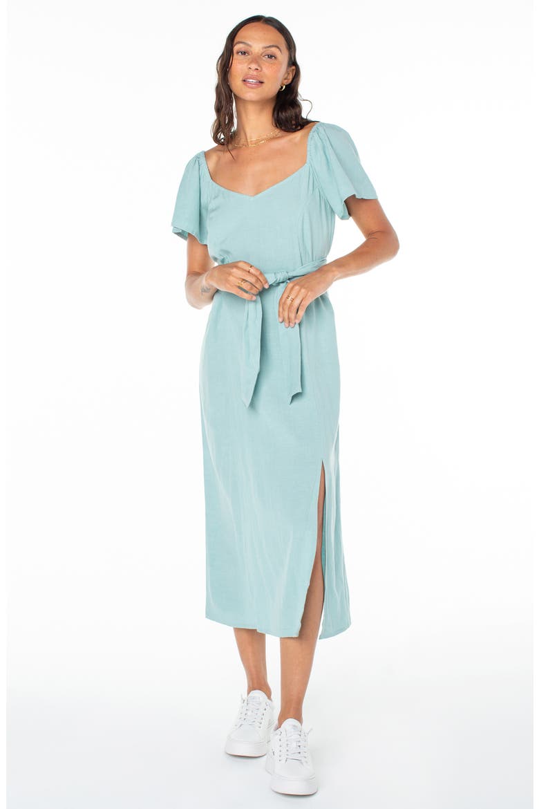 Bungalow Bliss Tie Back Midi Dress, Alternate, color, AQUIFER SOLID