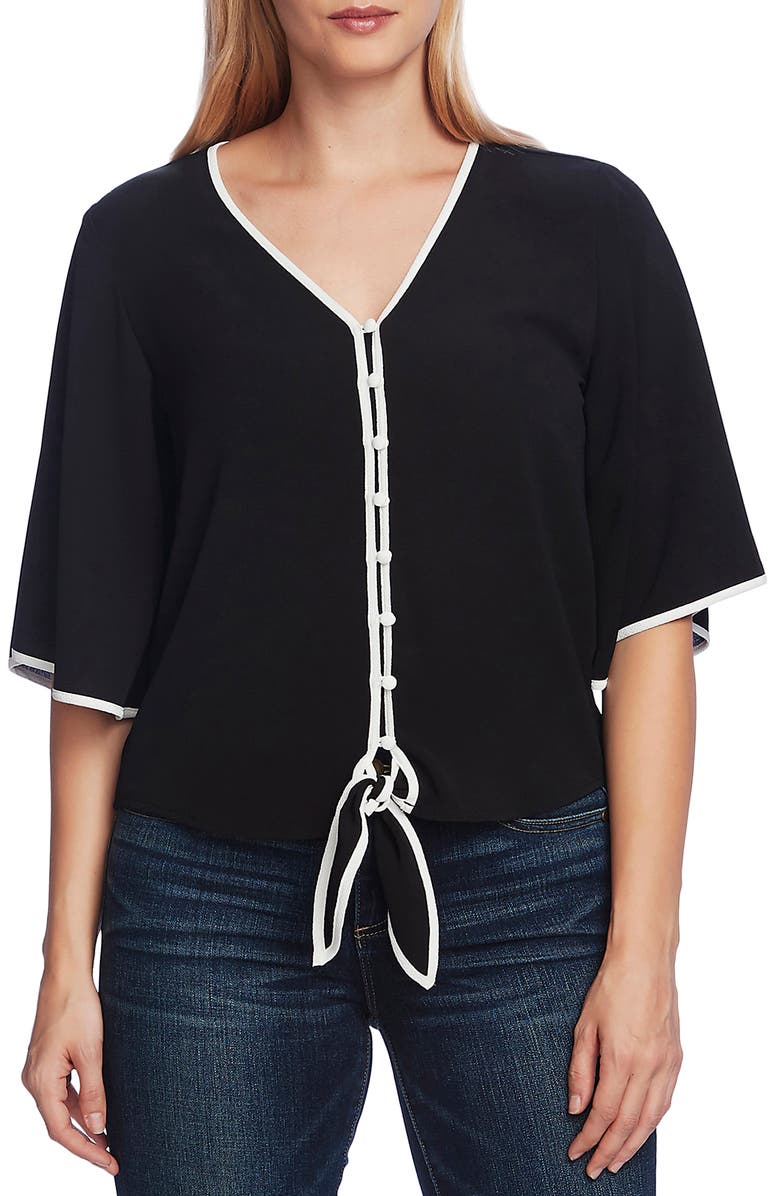 Vince Camuto Contrast Trim Tie Front Blouse, Main, color, 