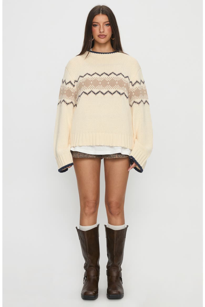 Madalynn Oversize Cotton Blend Jacquard Sweater, Alternate, color, BEIGE