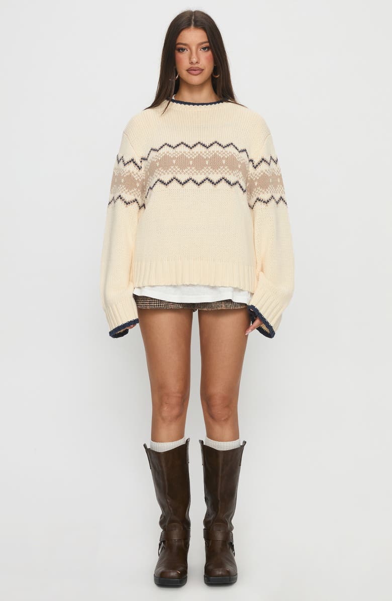 Princess Polly Madalynn Oversize Cotton Blend Jacquard Sweater, Alternate, color, Beige