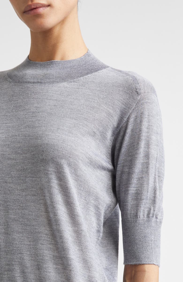 Jil Sander Seamless Short Sleeve Cashmere, Wool & Silk Sweater, Alternate, color, Pebble