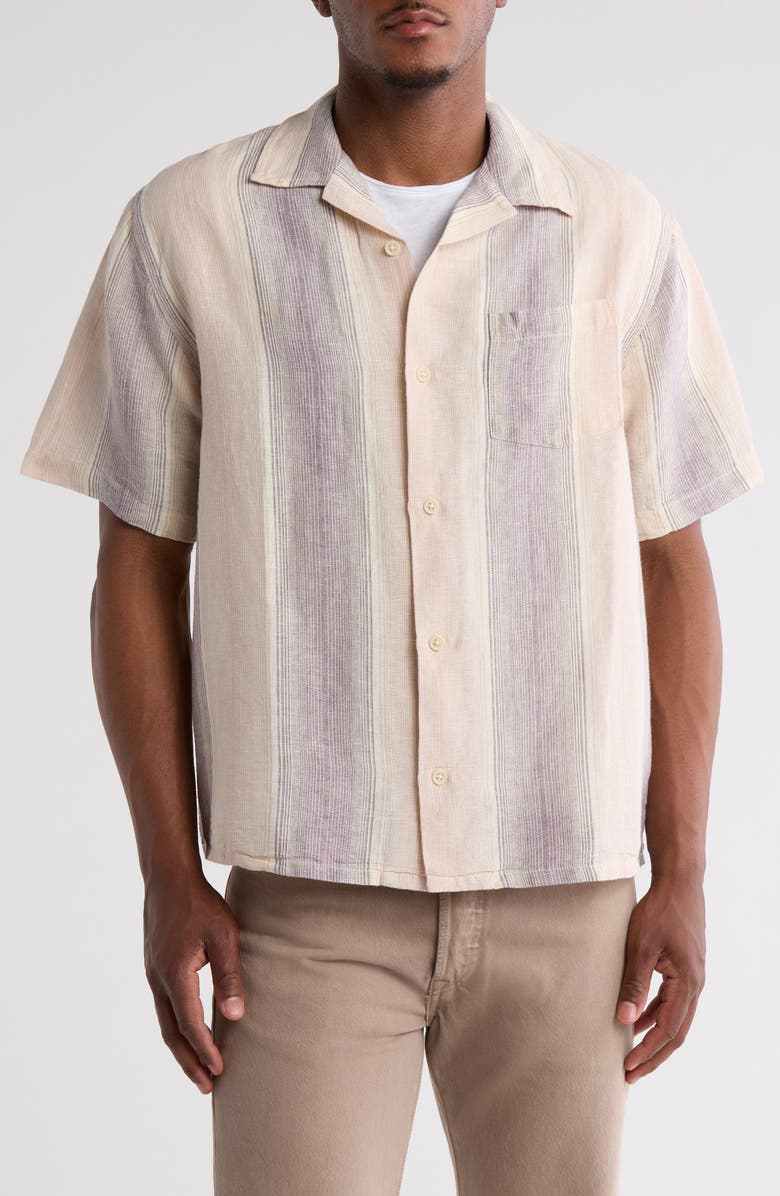 Corridor Sunset Stripe Cotton Blend Camp Shirt, Alternate, color, Violet