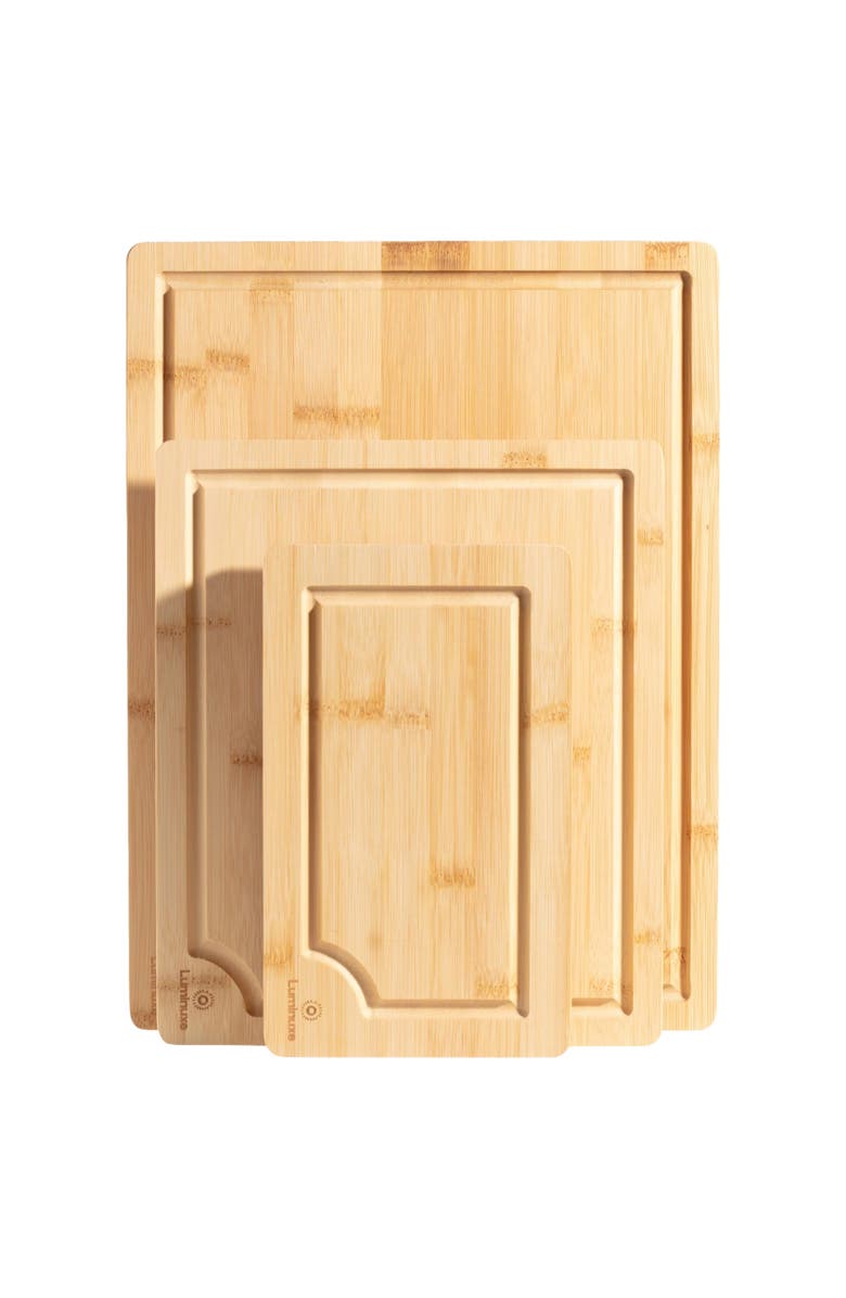 Luminuxe Wooden Cutting Board Set 3 Piece Heavy Duty Nonslip with Juice Groove, Main, color, Natural