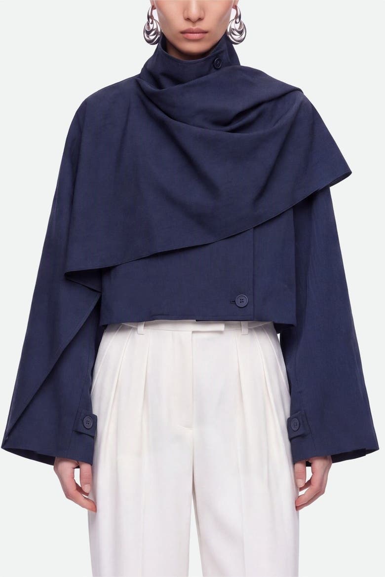 Shawl Detail Stand Collar Trench Coat, Main, color, Navy