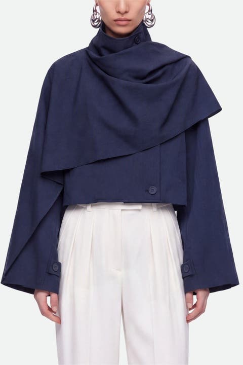 Shawl Detail Stand Collar Trench Coat