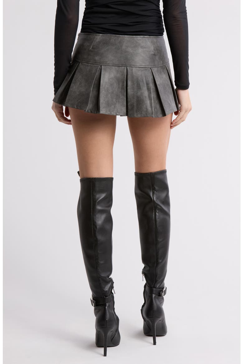 Billi Belted Pleated Faux Leather Miniskort, Alternate, color, DARK-GRAY